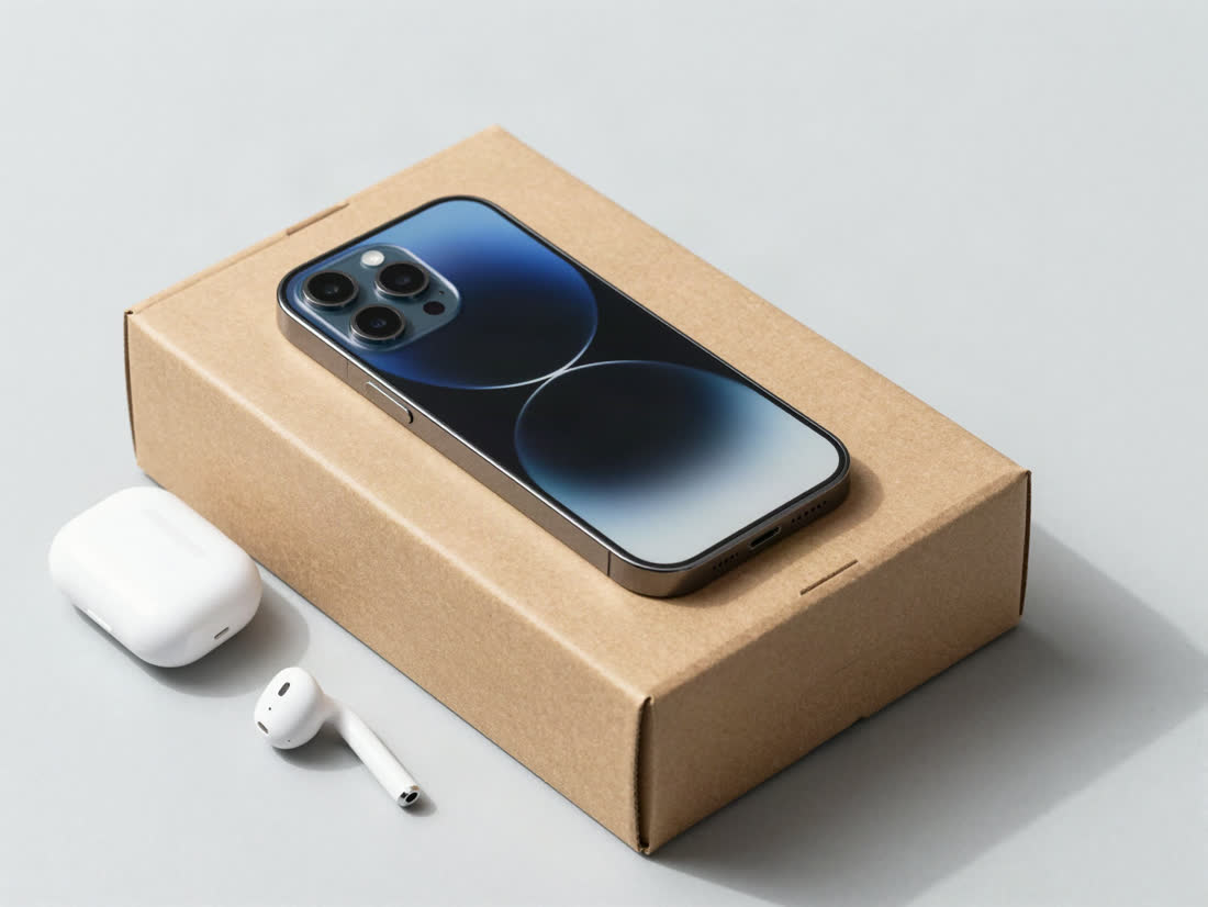 Caja de envío con un celular nuevo