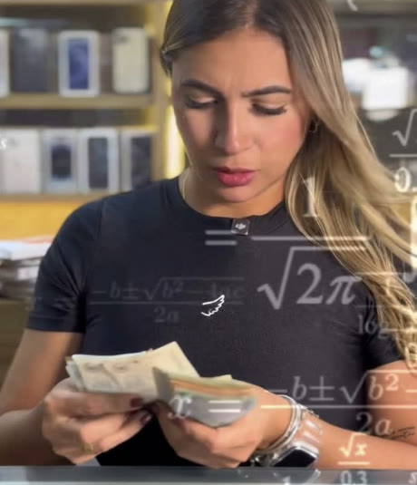 Asesora contando dinero en el mostrador